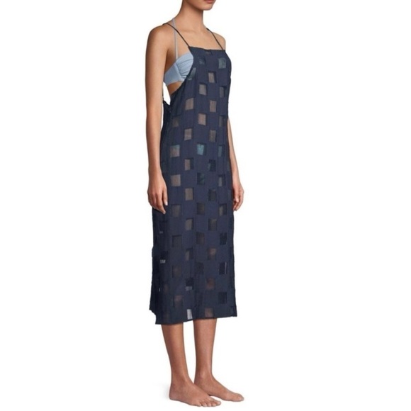 Onia Sheer Checkered Dress Coverup Navy - Picture 2 of 10